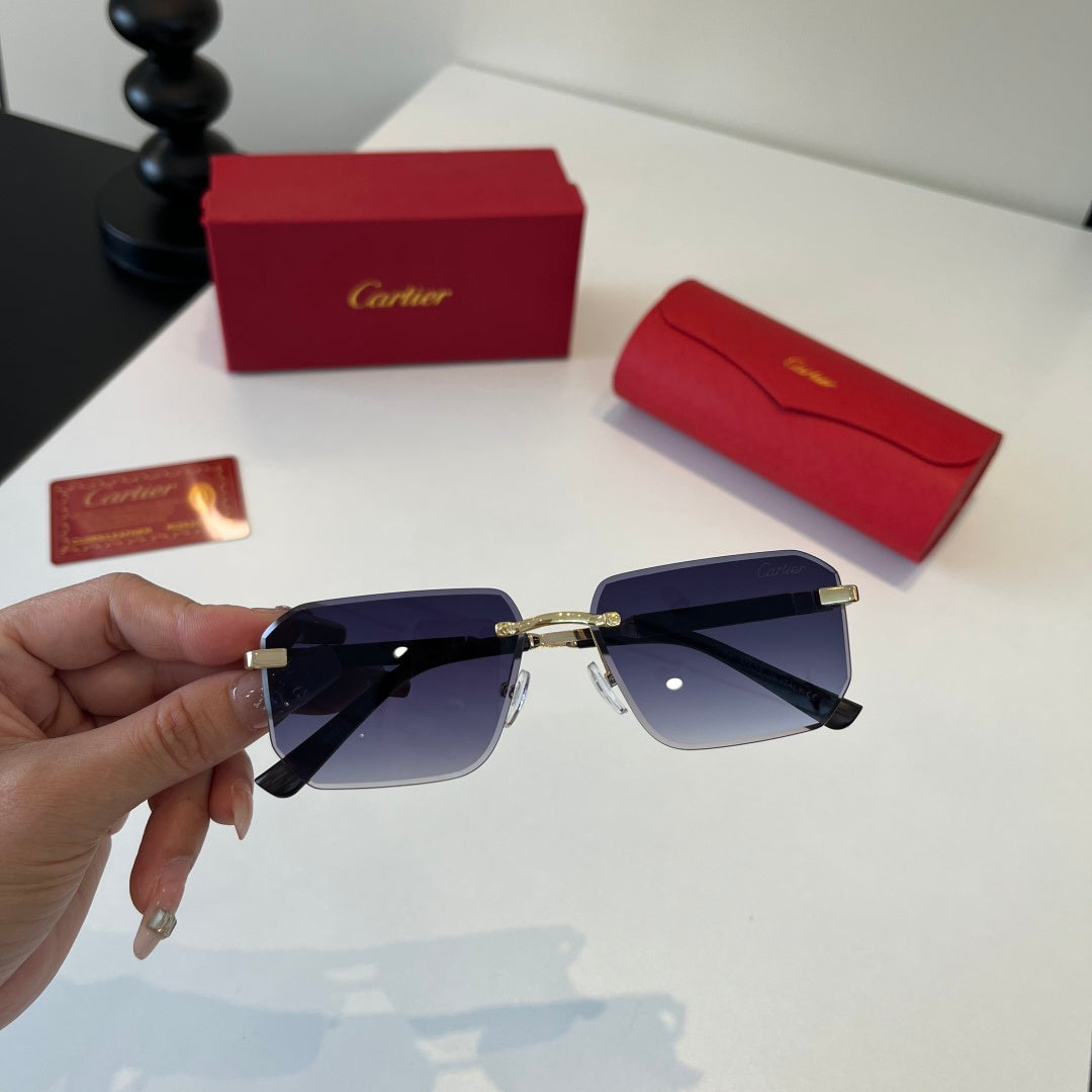 Cartier Lightweight Metal Rimless Blue Lens Sunglasses for Men & Women - detail image 7