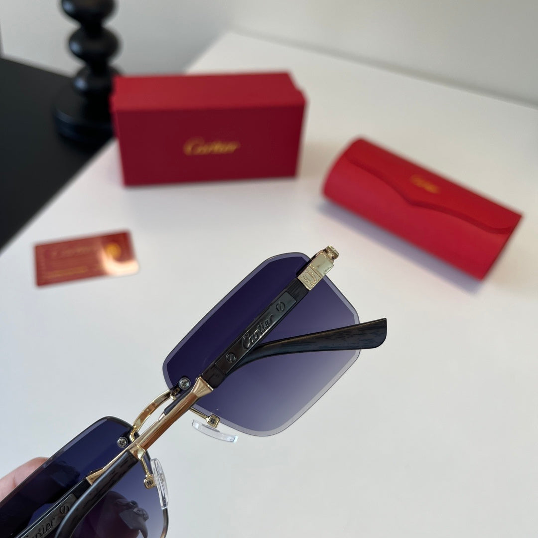 Cartier Lightweight Metal Rimless Blue Lens Sunglasses for Men & Wome - 487239 - detail image 6