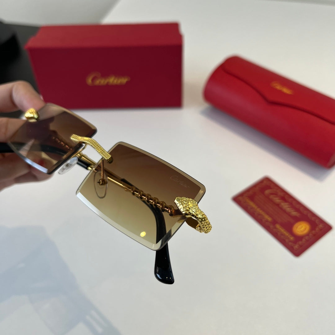 Cartier Lightweight Metal Rimless Brown Lens Sunglasses for Men & Wom - 399048 - detail image 6