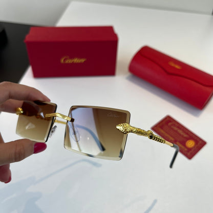 Cartier Lightweight Metal Rimless Brown Lens Sunglasses for Men & Wom - 358554 - detail image 4