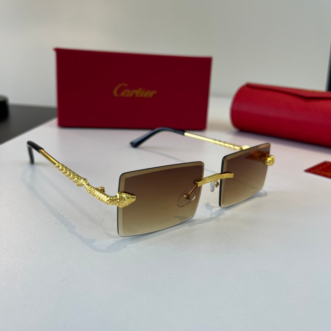 Cartier Lightweight Metal Rimless Brown Lens Sunglasses for Men & Wom - 399048