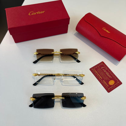 Cartier Lightweight Metal Rimless Brown Lens Sunglasses for Men & Wom - 358554 - detail image 10