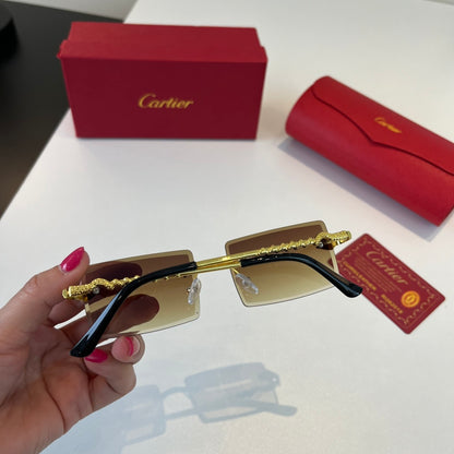 Cartier Lightweight Metal Rimless Brown Lens Sunglasses for Men & Wom - 449496 - detail image 9