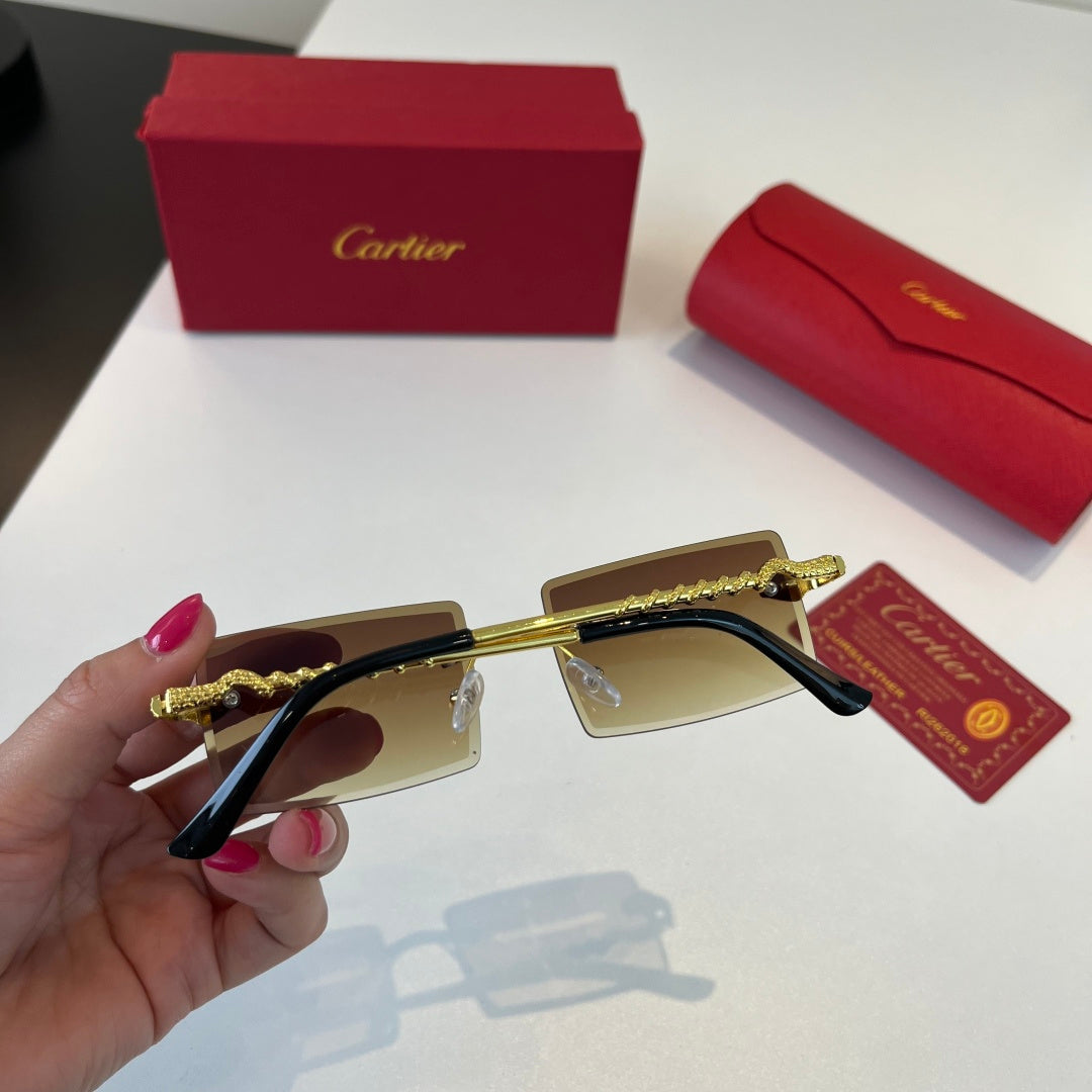 Cartier Lightweight Metal Rimless Brown Lens Sunglasses for Men & Wom - 358554 - detail image 9