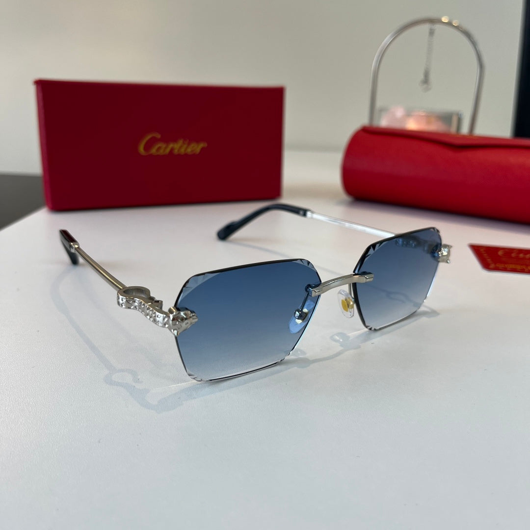 Cartier Lightweight Metal Rimless Blue Lens Sunglasses for Men & Wome - 358551