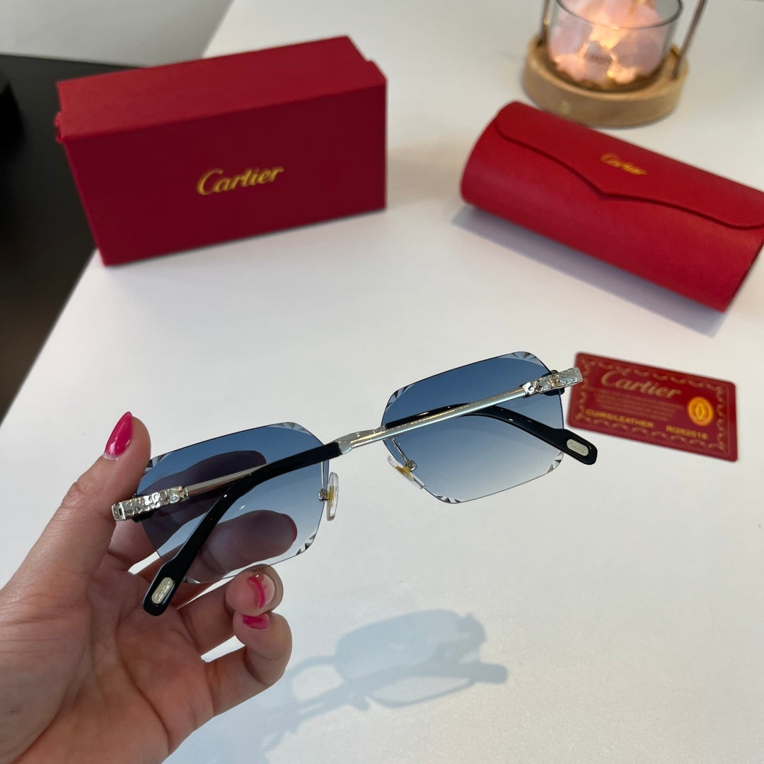 Cartier Lightweight Metal Rimless Blue Lens Sunglasses for Men & Wome - 358551 - detail image 9