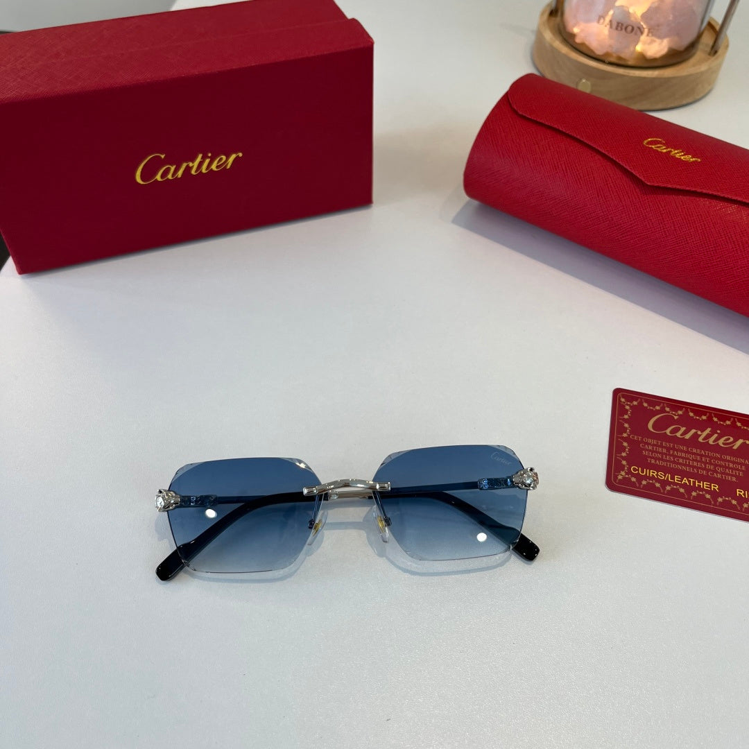 Cartier Lightweight Metal Rimless Blue Lens Sunglasses for Men & Wome - 358551 - detail image 5