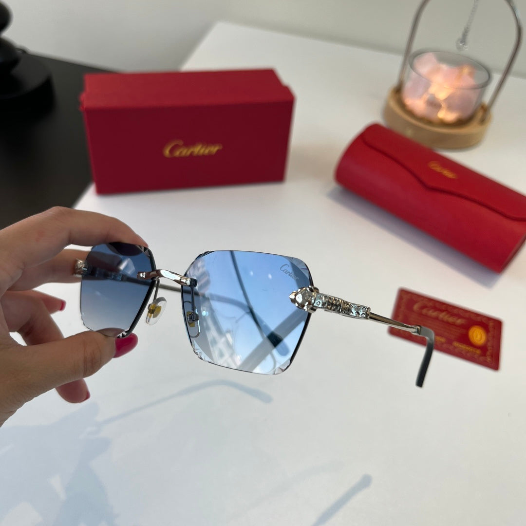 Cartier Lightweight Metal Rimless Blue Lens Sunglasses for Men & Wome - 358551 - detail image 4