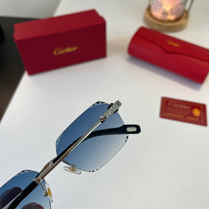 Cartier Lightweight Metal Rimless Blue Lens Sunglasses for Men & Wome - 358551 - detail image 8
