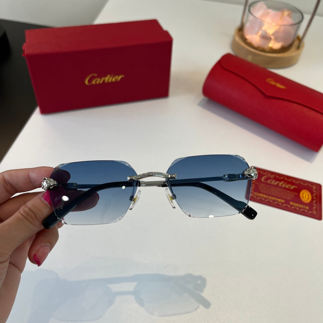 Cartier Lightweight Metal Rimless Blue Lens Sunglasses for Men & Wome - 358551 - detail image 6