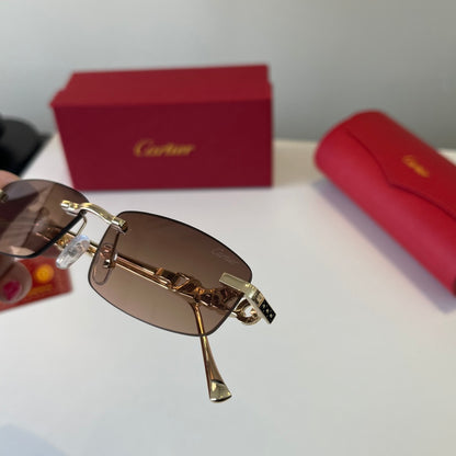 Cartier Lightweight Metal Rimless Brown Lens Sunglasses for Men & Wom - 493682 - detail image 6