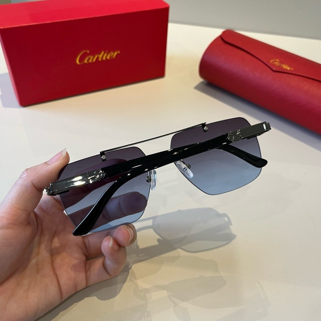 Cartier Lightweight Metal Rimless Blue Lens Sunglasses for Men & Wome - 415926 - detail image 8