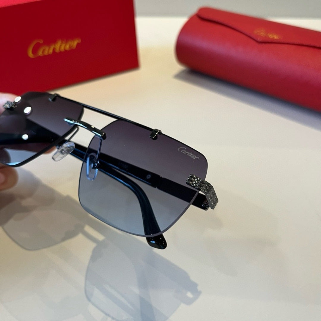 Cartier Lightweight Metal Rimless Blue Lens Sunglasses for Men & Wome - 415926 - detail image 6