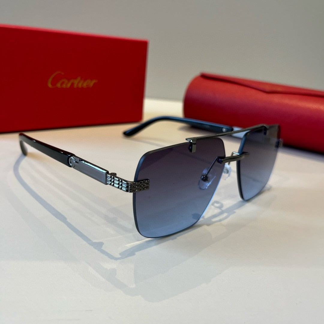 Cartier Lightweight Metal Rimless Blue Lens Sunglasses for Men & Wome - 487284