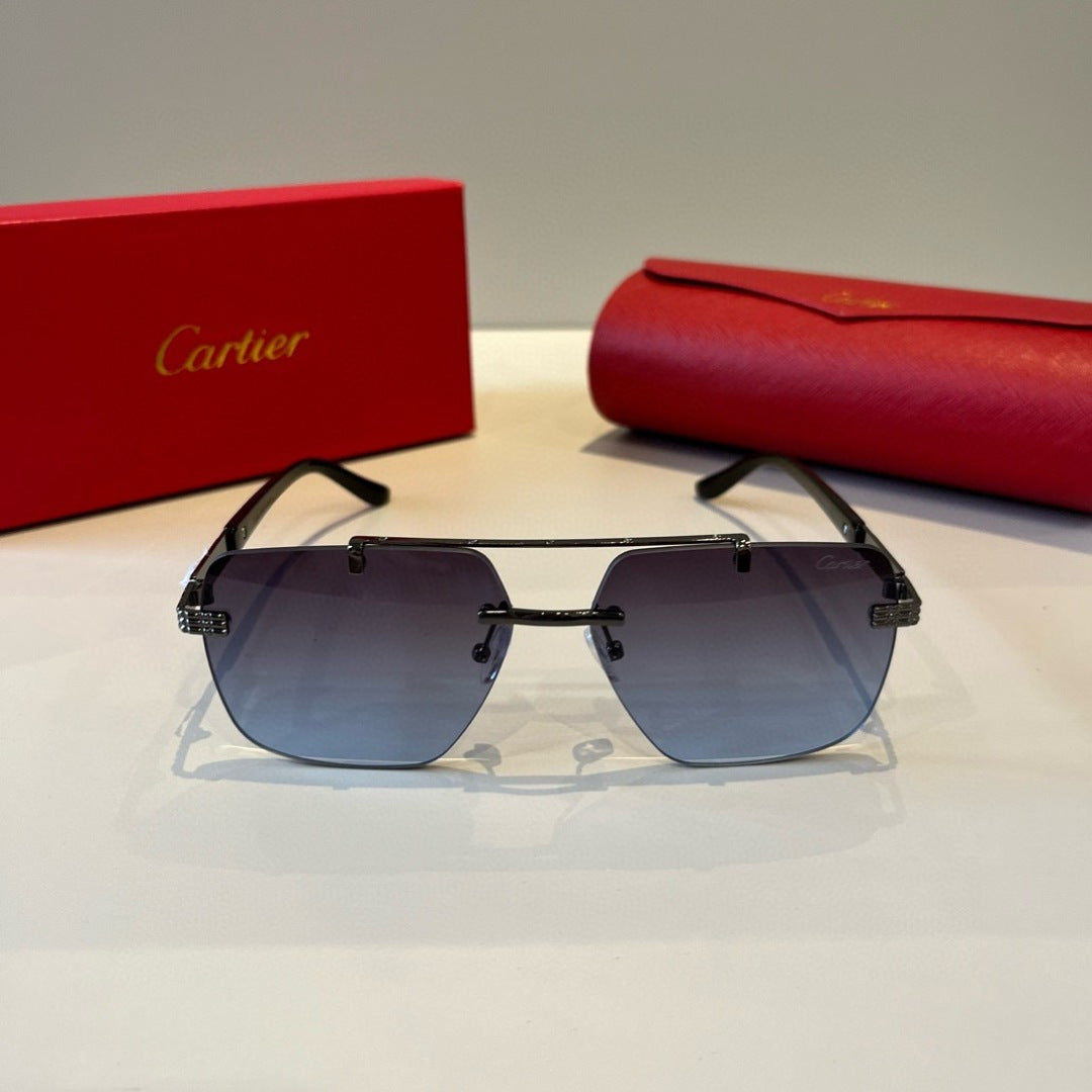 Cartier Lightweight Metal Rimless Blue Lens Sunglasses for Men & Wome - 415926 - detail image 2