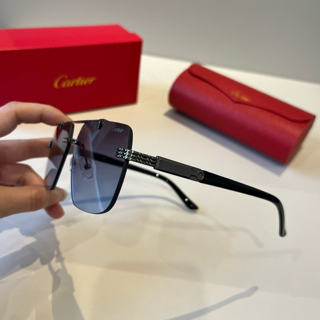 Cartier Lightweight Metal Rimless Blue Lens Sunglasses for Men & Wome - 415926 - detail image 4