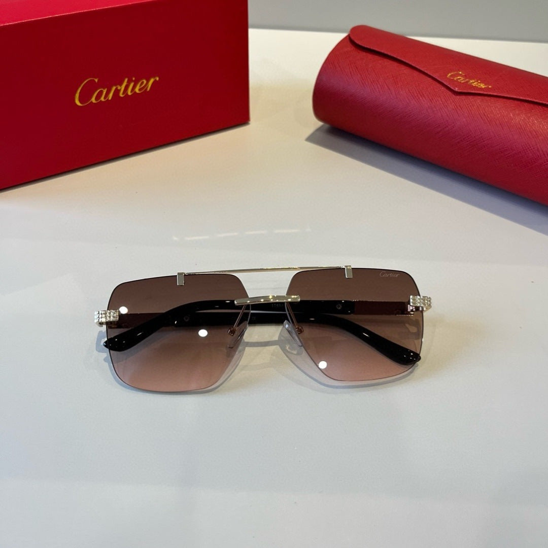 Cartier Lightweight Metal Rimless Brown Lens Sunglasses for Men & Wom - 415927 - detail image 5
