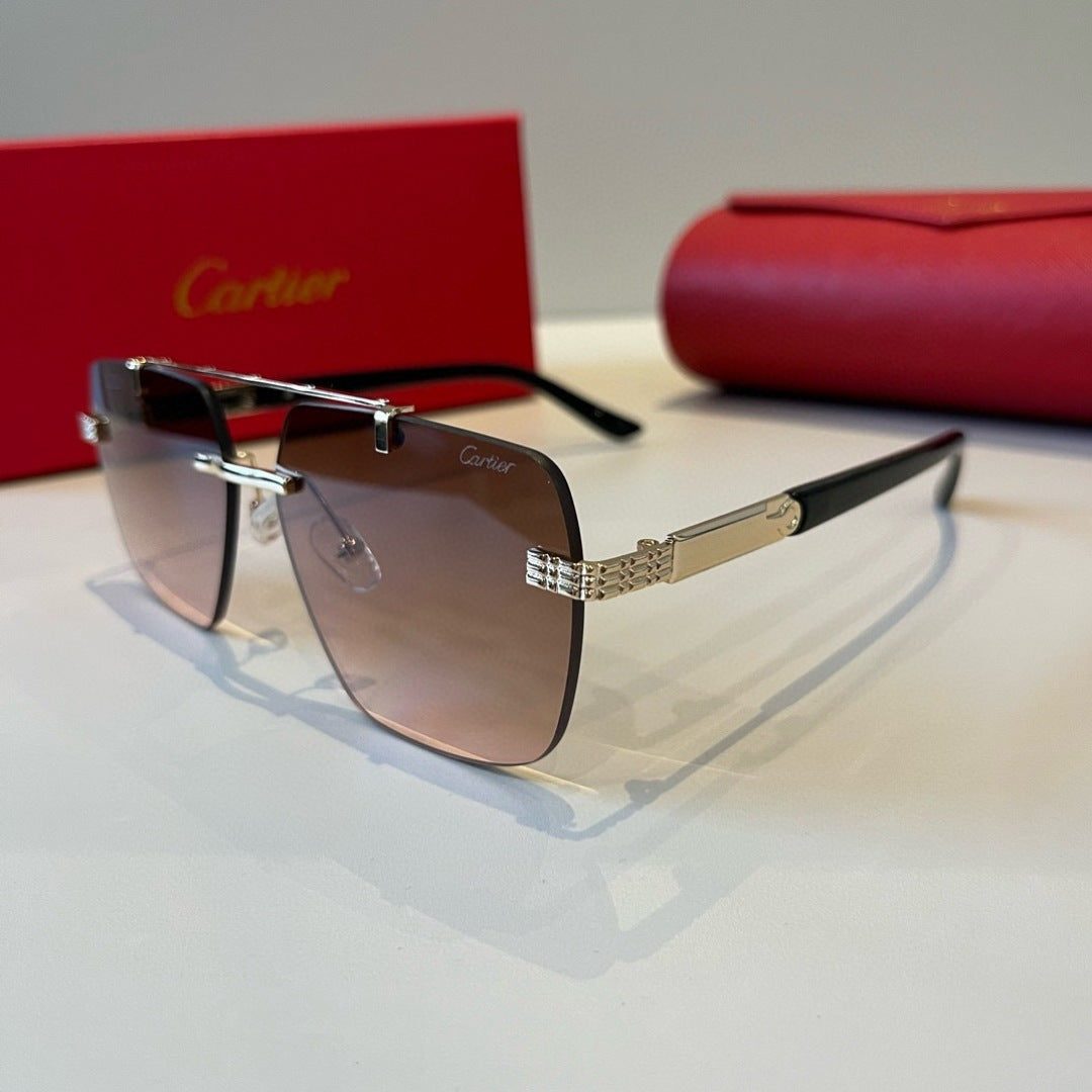 Cartier Lightweight Metal Rimless Brown Lens Sunglasses for Men & Wom - 415927 - detail image 3