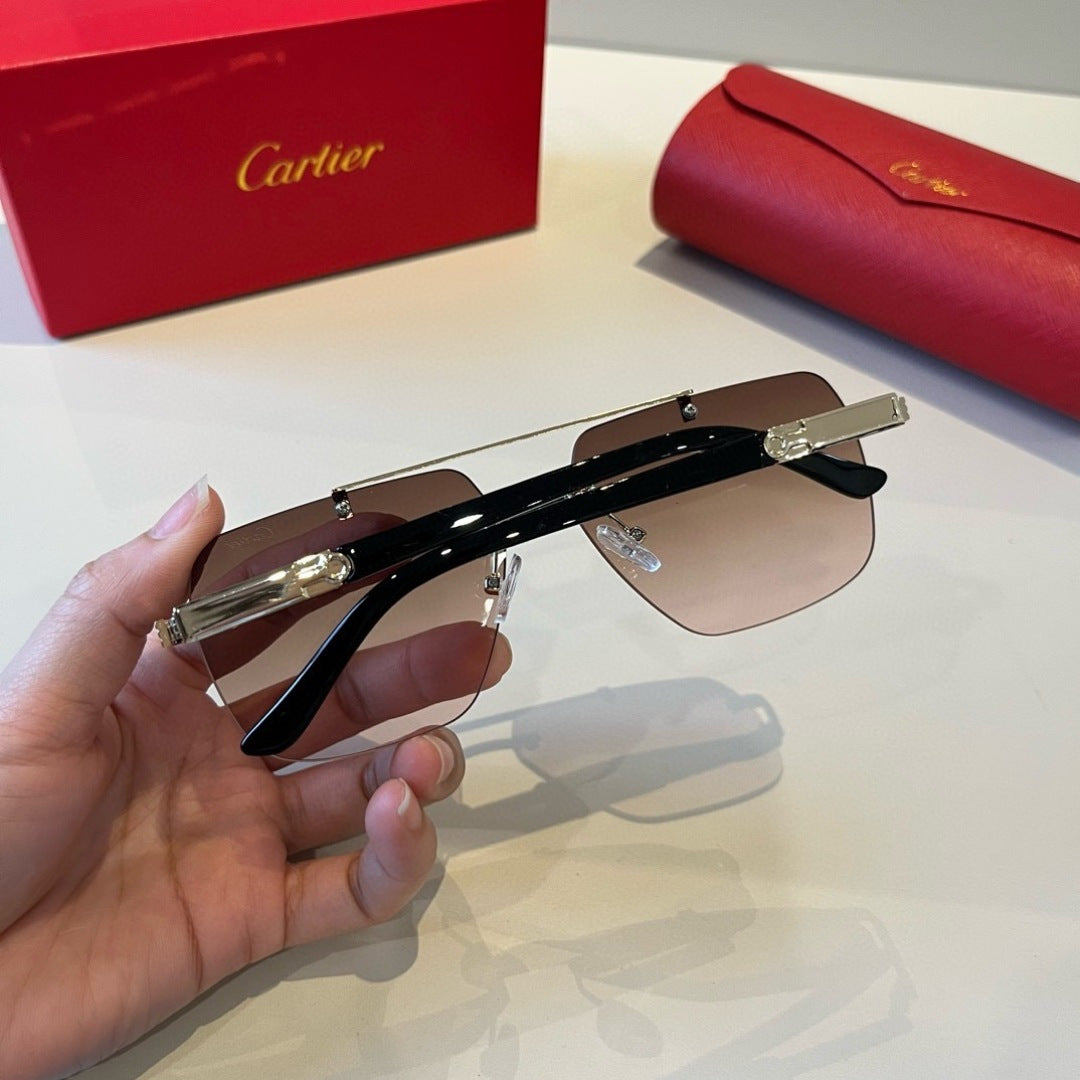 Cartier Lightweight Metal Rimless Brown Lens Sunglasses for Men & Wom - 415927 - detail image 7