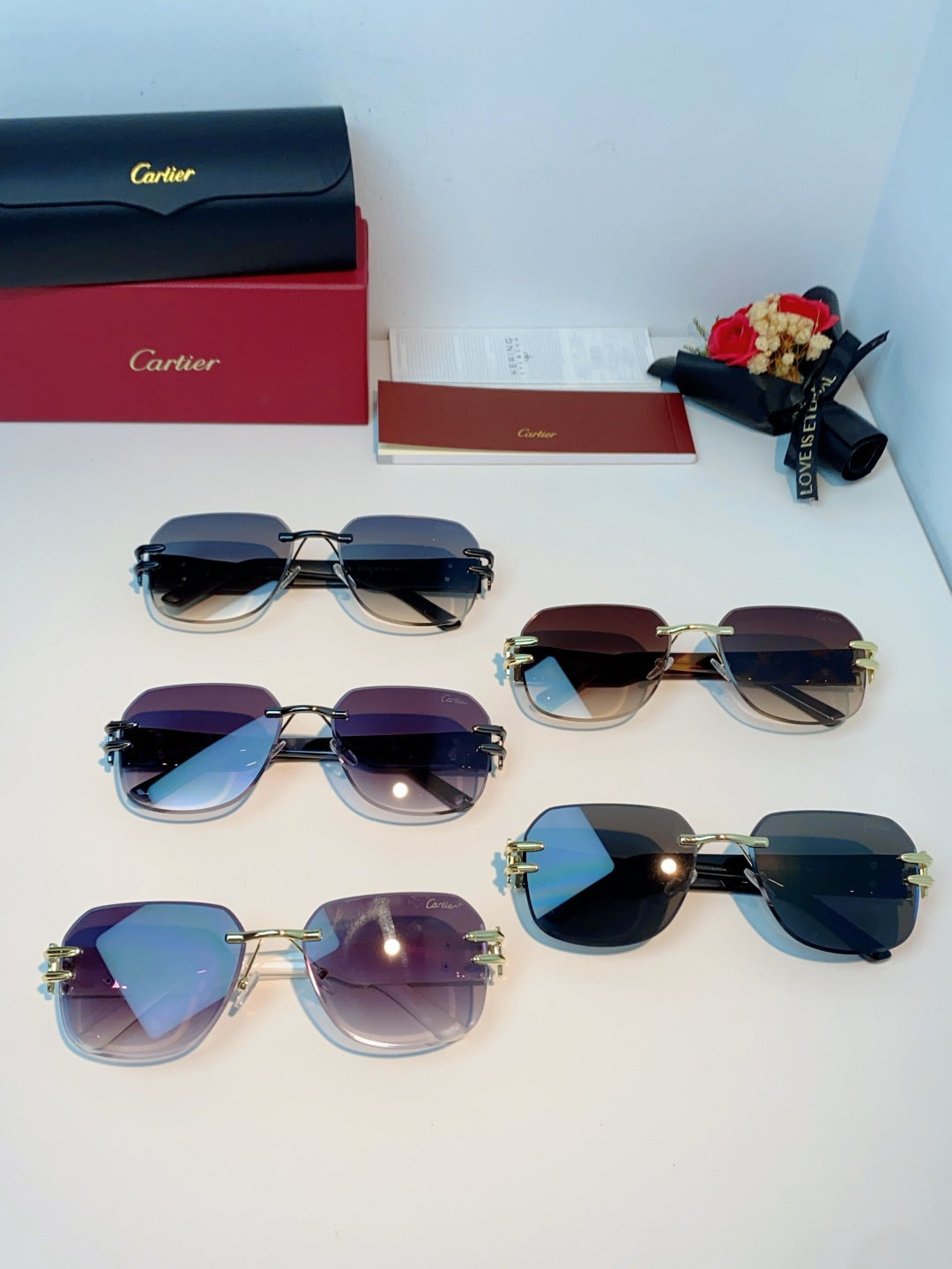 Cartier Polarized Metal Rimless Brown Lens Sunglasses for Men & Women - detail image 12