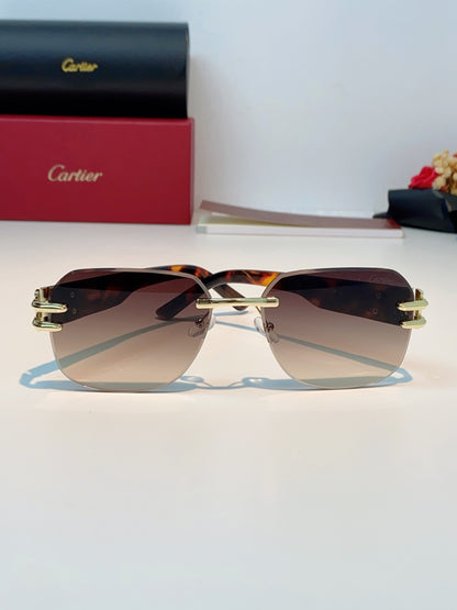 Cartier Polarized Metal Rimless Brown Lens Sunglasses for Men & Women - detail image 2