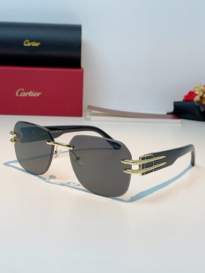 Cartier Polarized Metal Rimless Black Lens Sunglasses for Men & Women