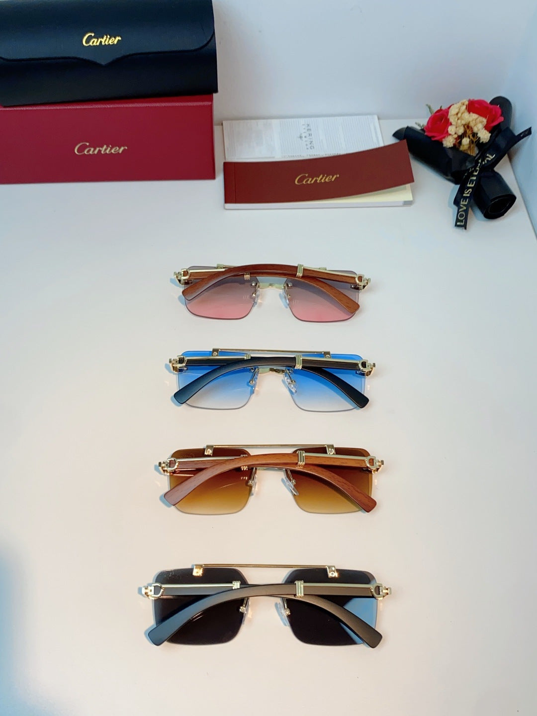 Cartier Lightweight Rimless Blue Lens Sunglasses for Men & Women - 487315 - detail image 11
