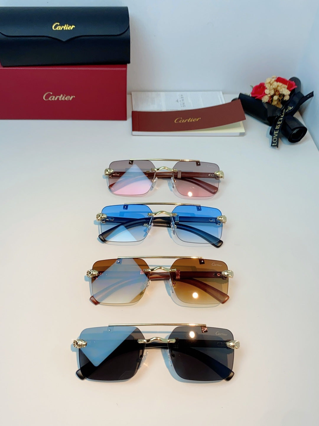 Cartier Lightweight Rimless Orange Lens Sunglasses for Men & Women - 487316 - detail image 12