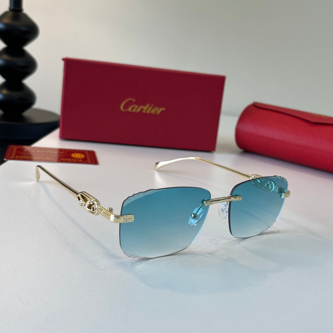 Cartier Lightweight Metal Rimless Blue Lens Sunglasses for Men & Wome - 493696