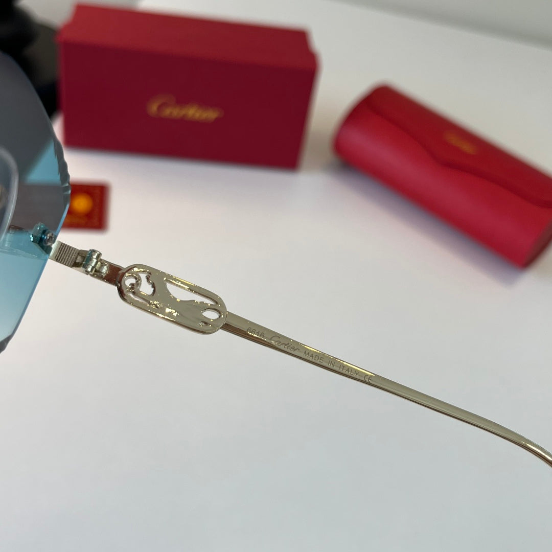 Cartier Lightweight Metal Rimless Blue Lens Sunglasses for Men & Wome - 358468 - detail image 9