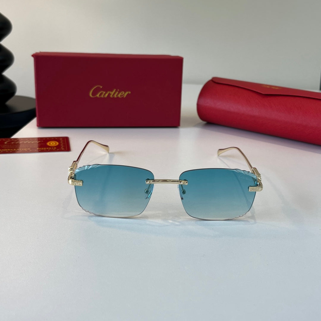 Cartier Lightweight Metal Rimless Blue Lens Sunglasses for Men & Wome - 358468 - detail image 2