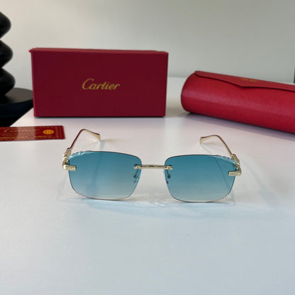 Cartier Lightweight Metal Rimless Blue Lens Sunglasses for Men & Wome - 358468 - detail image 2