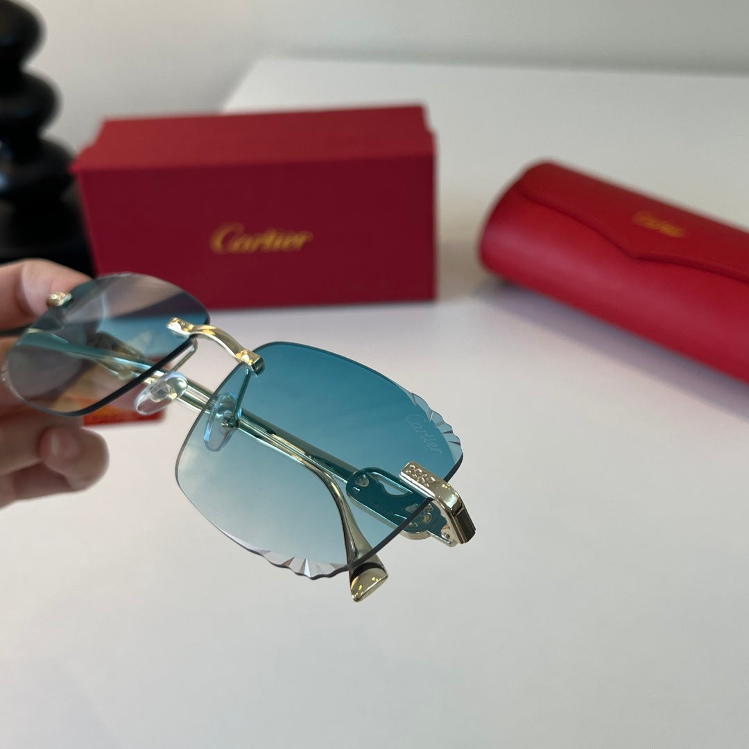 Cartier Lightweight Metal Rimless Blue Lens Sunglasses for Men & Wome - 399012 - detail image 6
