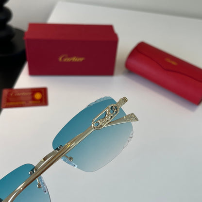 Cartier Lightweight Metal Rimless Blue Lens Sunglasses for Men & Wome - 432308 - detail image 7