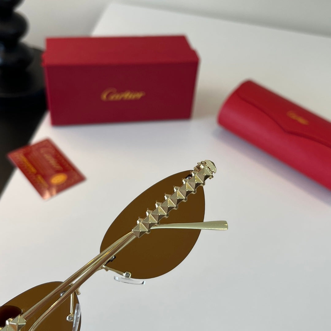 Cartier Lightweight Metal Rimless Brown Lens Sunglasses for Men & Wom - 399015 - detail image 7