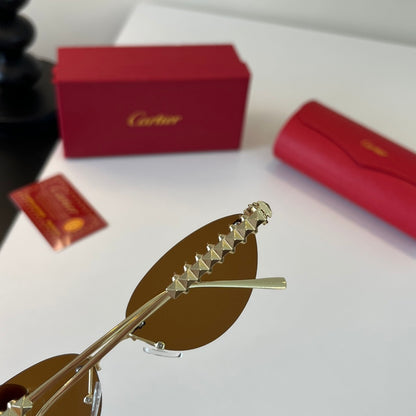Cartier Lightweight Metal Rimless Brown Lens Sunglasses for Men & Wom - 399015 - detail image 7