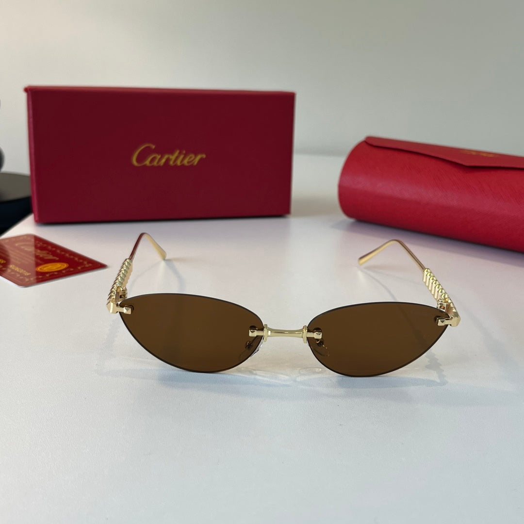 Cartier Lightweight Metal Rimless Brown Lens Sunglasses for Men & Wom - 399015