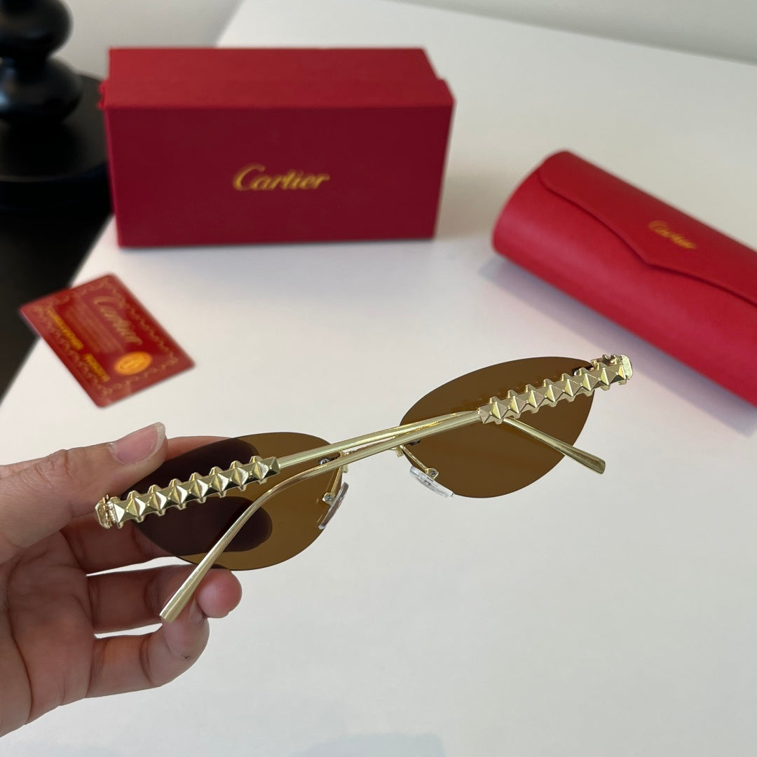 Cartier Lightweight Metal Rimless Brown Lens Sunglasses for Men & Wom - 399015 - detail image 8