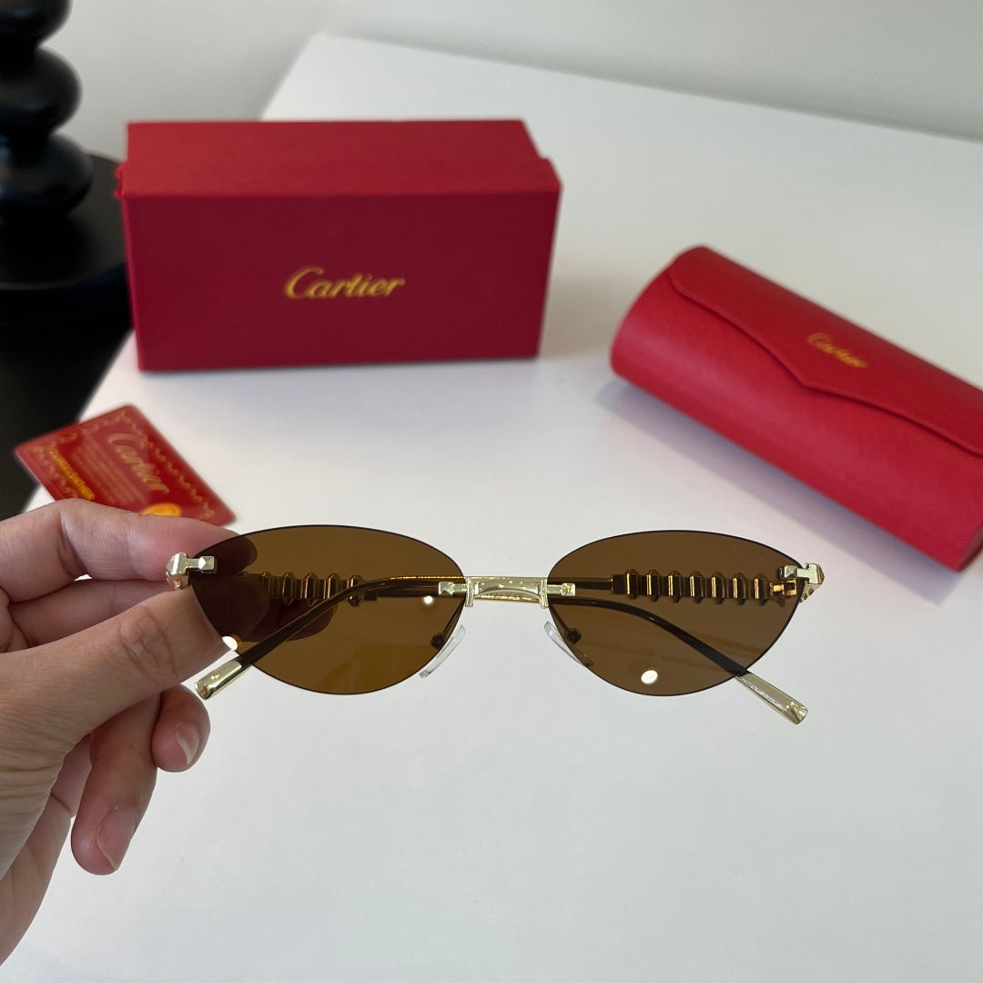 Cartier Lightweight Metal Rimless Brown Lens Sunglasses for Men & Wom - 358471 - detail image 5