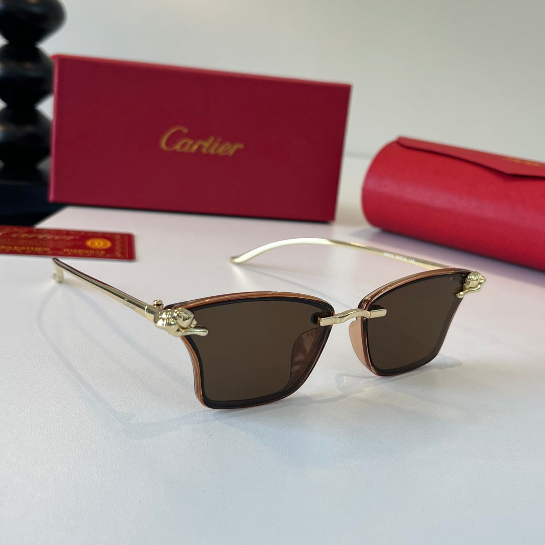 Cartier Lightweight Metal Rimless Brown Lens Sunglasses for Men & Wom - 415919
