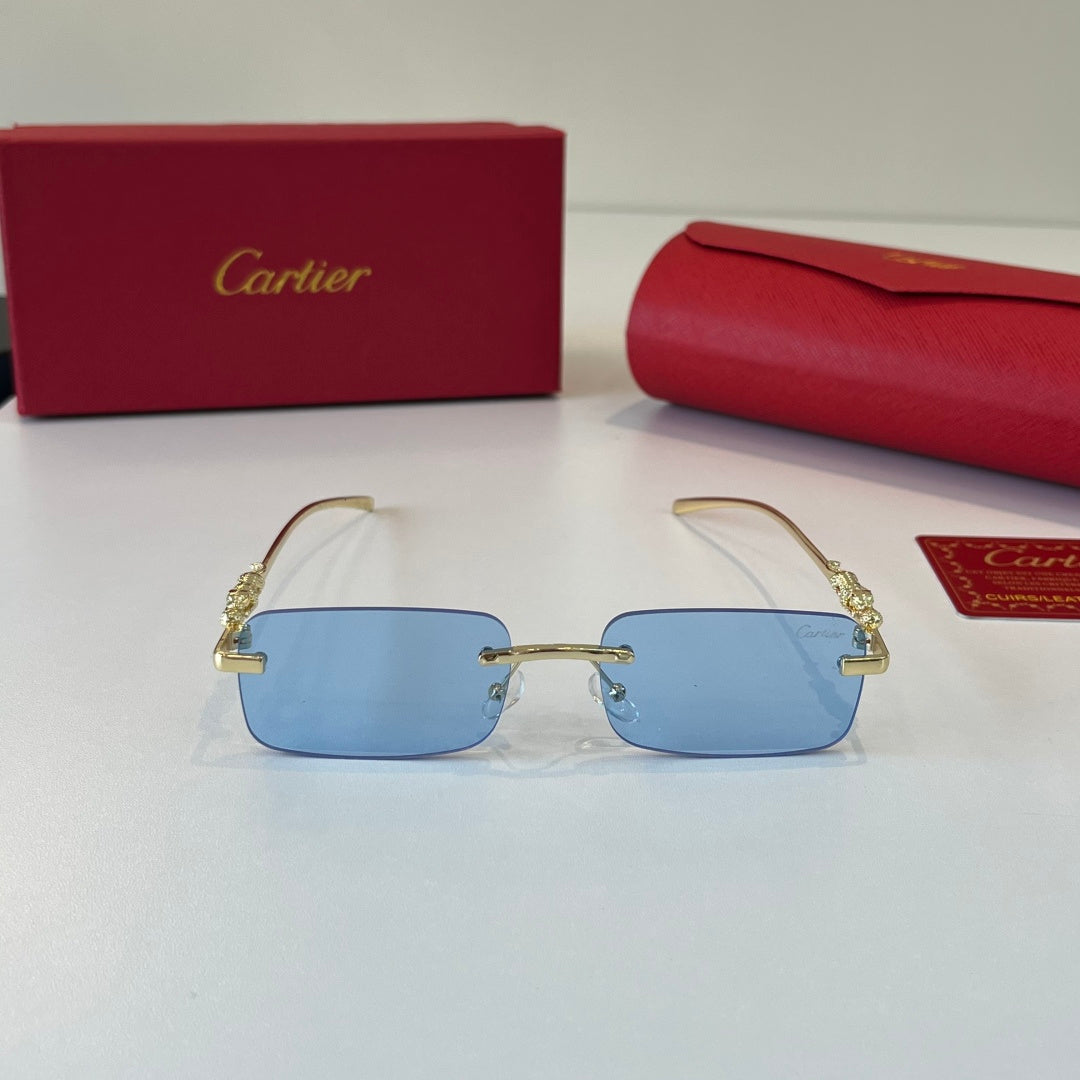 Cartier Lightweight Metal Rimless Blue Lens Sunglasses for Men & Wome - 382813 - detail image 2
