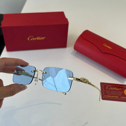 Cartier Lightweight Metal Rimless Blue Lens Sunglasses for Men & Wome - 358581 - detail image 8