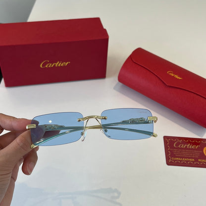Cartier Lightweight Metal Rimless Blue Lens Sunglasses for Men & Wome - 382813 - detail image 5