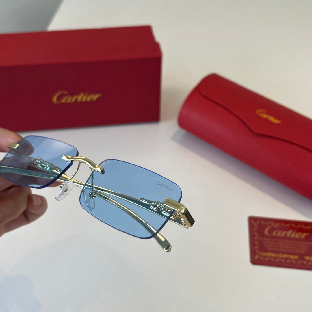 Cartier Lightweight Metal Rimless Blue Lens Sunglasses for Men & Wome - 382813 - detail image 6