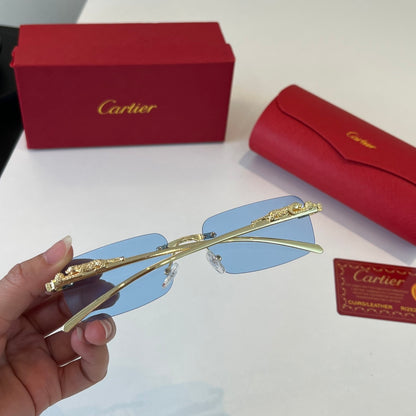 Cartier Lightweight Metal Rimless Blue Lens Sunglasses for Men & Wome - 358581 - detail image 7