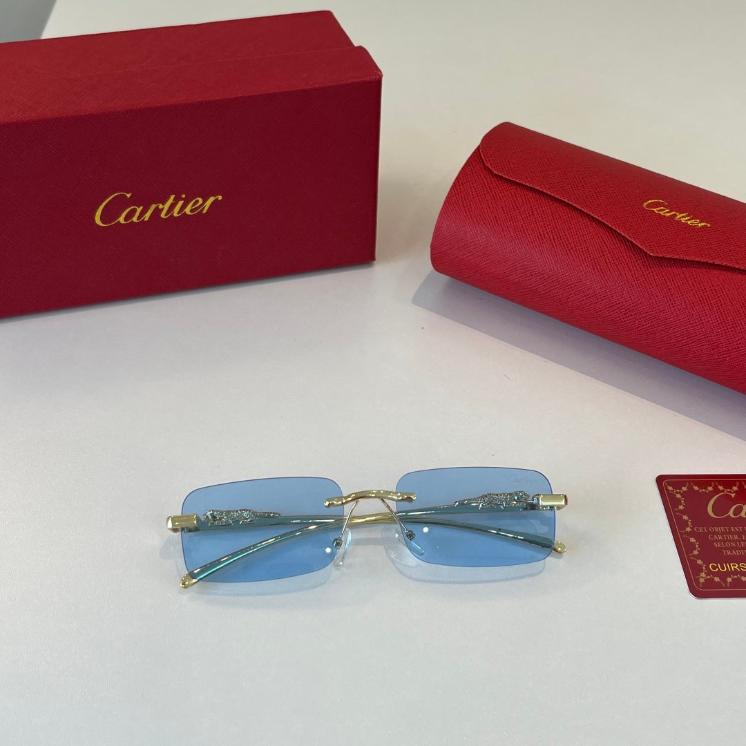 Cartier Lightweight Metal Rimless Blue Lens Sunglasses for Men & Wome - 382813 - detail image 4