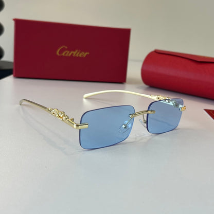 Cartier Lightweight Metal Rimless Blue Lens Sunglasses for Men & Wome - 358581