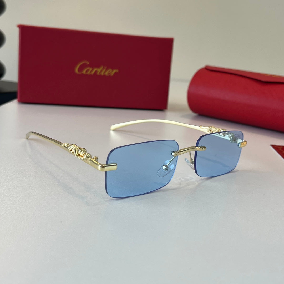 Cartier Lightweight Metal Rimless Blue Lens Sunglasses for Men & Wome - 382813