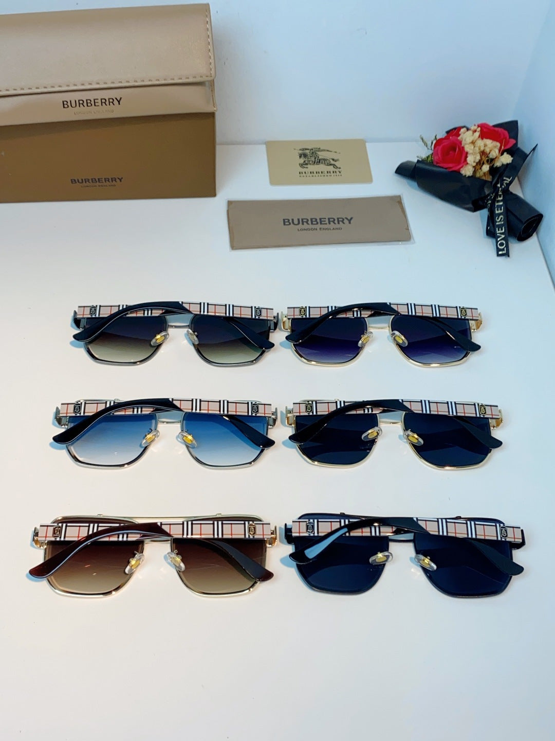 Burberry Metal Square Black Lens Sunglasses for Men - detail image 12