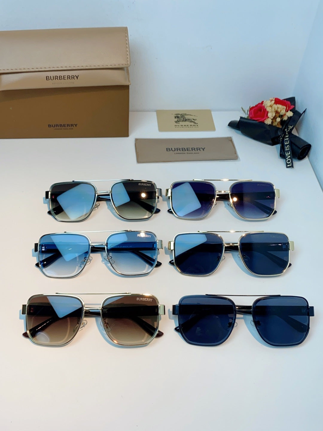 Burberry Metal Square Black Lens Sunglasses for Men - detail image 13